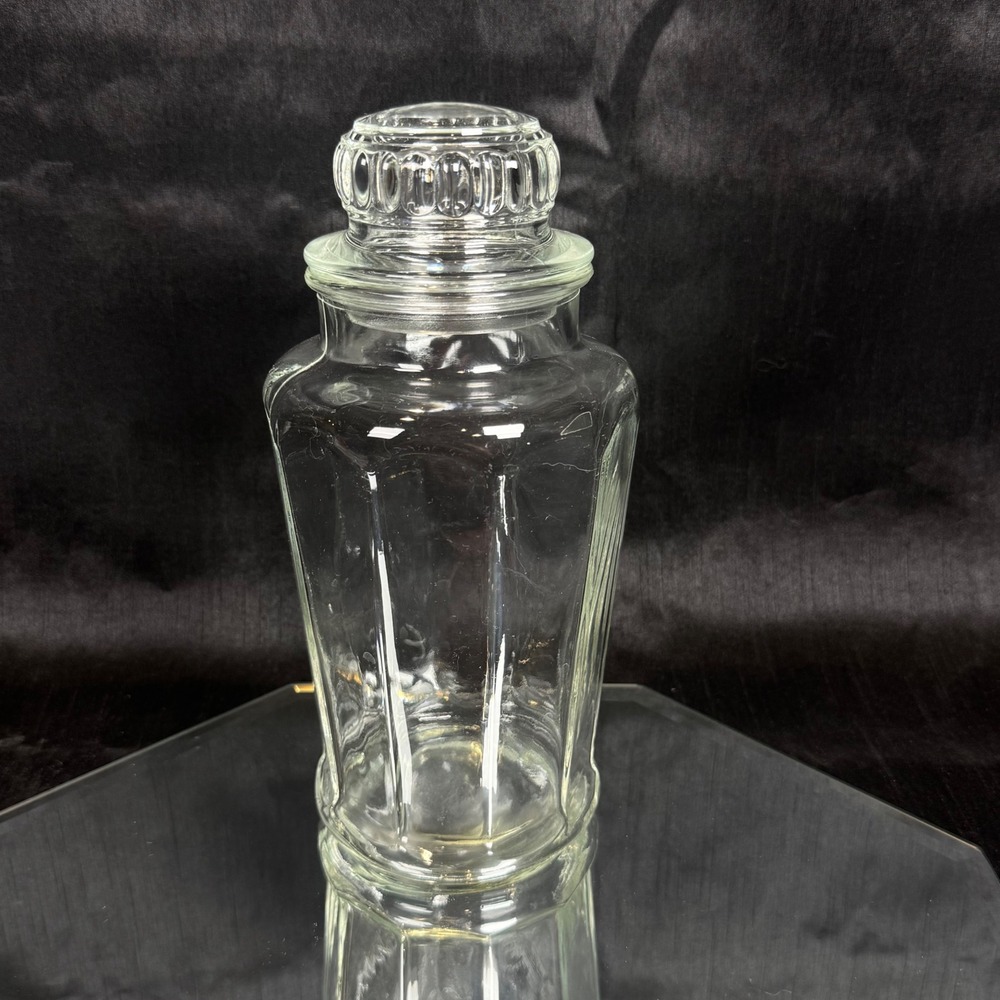 Vintage Soda Fountain or Boardwalk Glass Candy Jar w Paneled Sides & Lid 8.5in